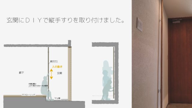 玄関縦手すりをdiyで取り付け 長い縦手すりはオシャレかつみんなが使えておススメです 注文住宅設計士の日常