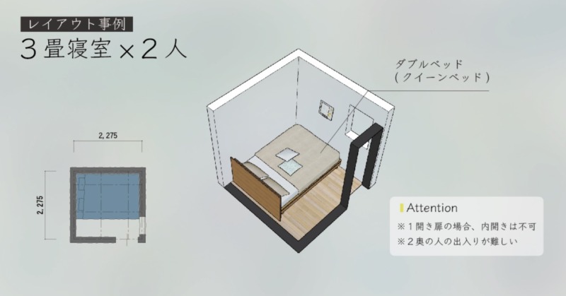3畳正方形寝室レイアウト1